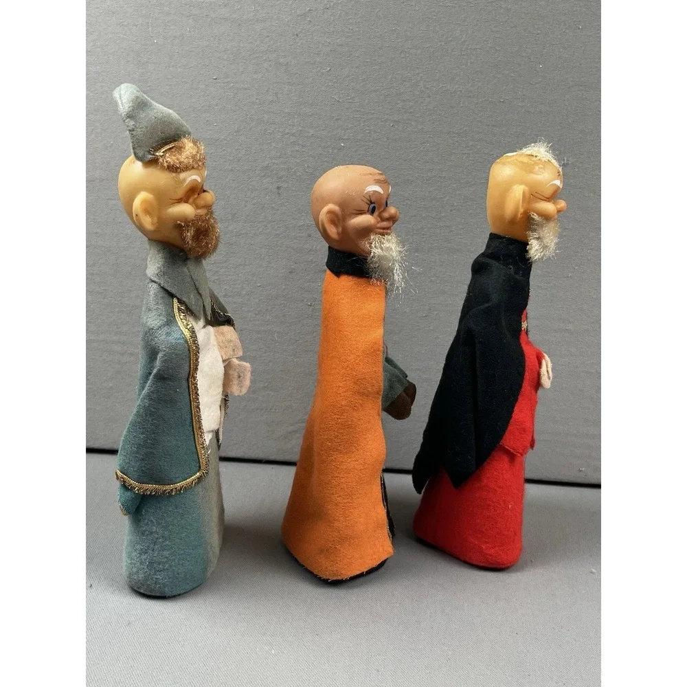 Vintage Christmas Pixie Elf 3 Wisemen 3 Kings Brite Star Plastic Face Japan RARE